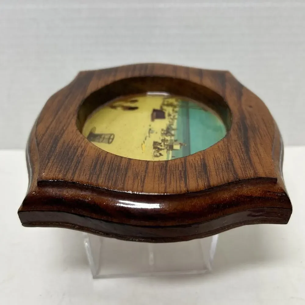 Belize Art Creations Wood Wall Plaque 1970s Island Beach Scene Print Porthole
